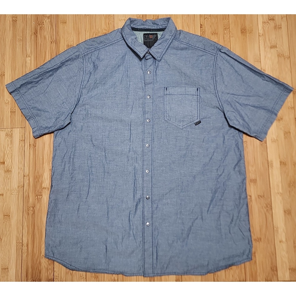 5.11 Tactical Ares Short Sleeve Shirt Mens Large Blue Snap Down Workwear 71372